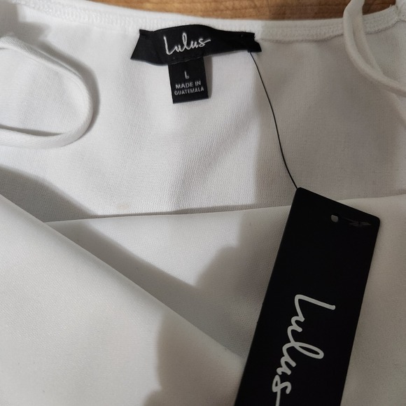 Lulus Women Strictly Romance Satin Asymmetrical Tiered Midi Dress White  L - Picture 7 of 10